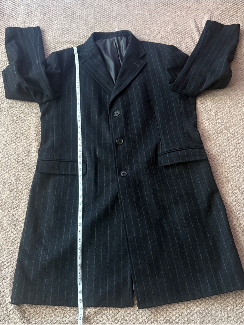 Cuseri Italy Wool Cashmere Pinstripe Overcoat 46 XXL - Picture 8 of 16
